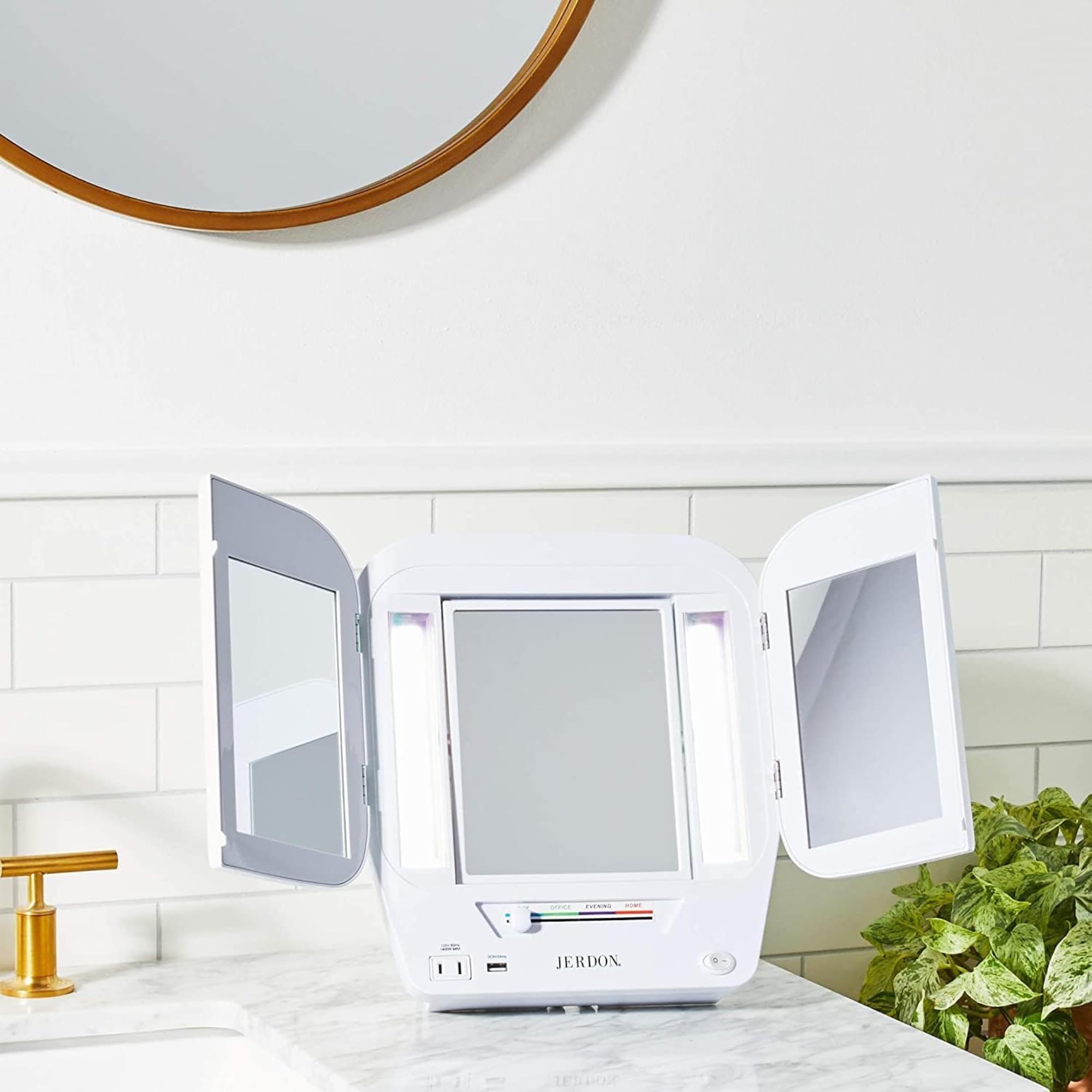 JERDON dual mirrors offer extra angles for full grooming checks.