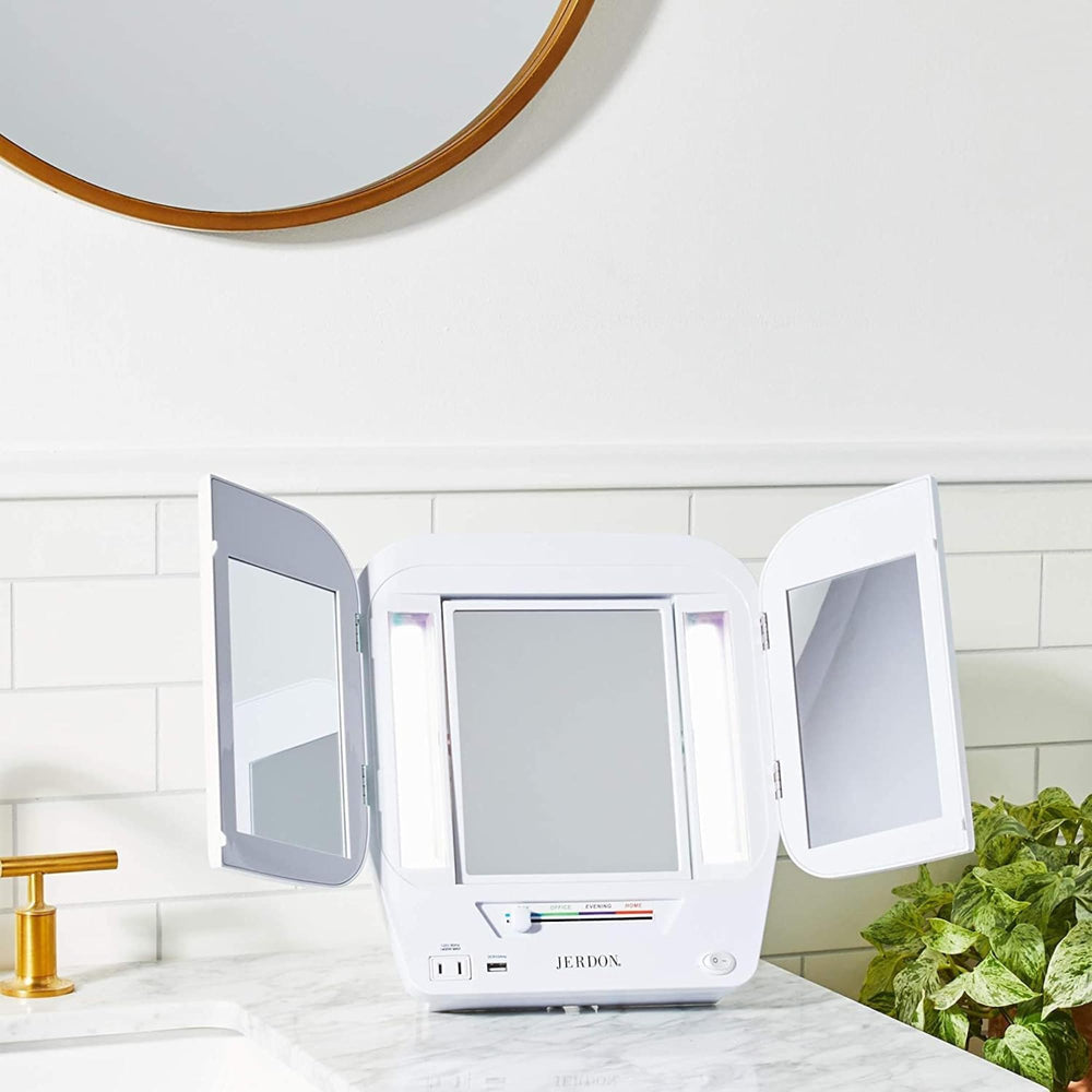 JERDON dual mirrors offer extra angles for full grooming checks.