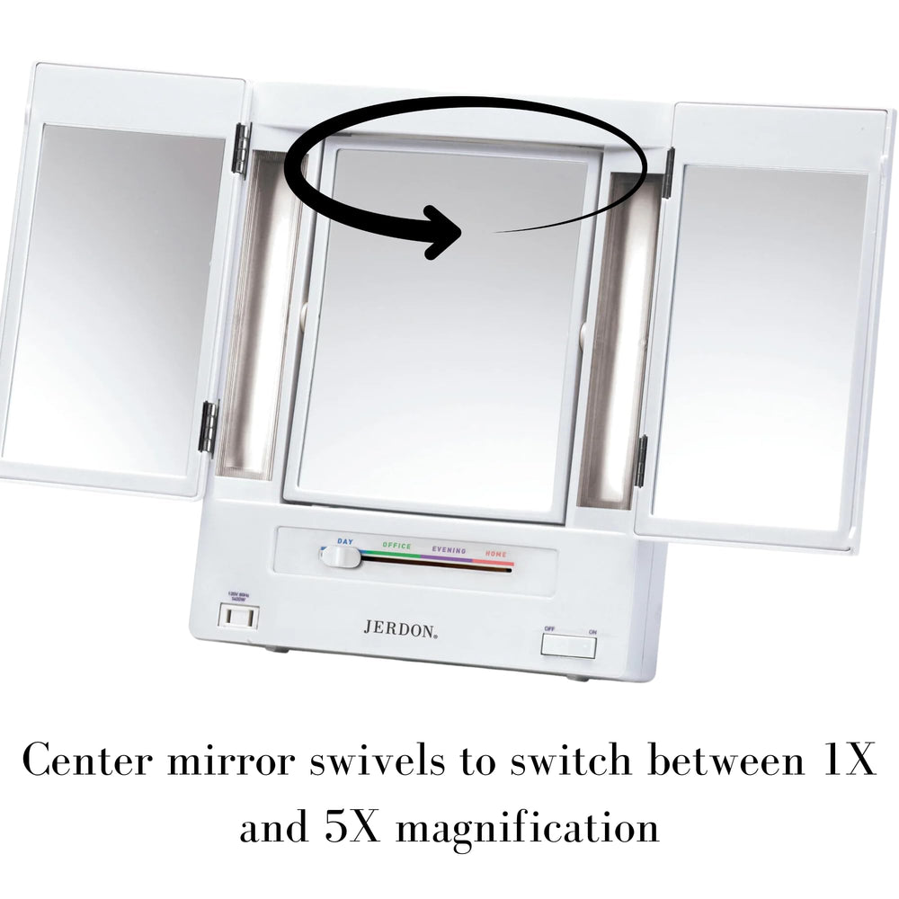 JERDON tri-fold mirror folded compact on a desk