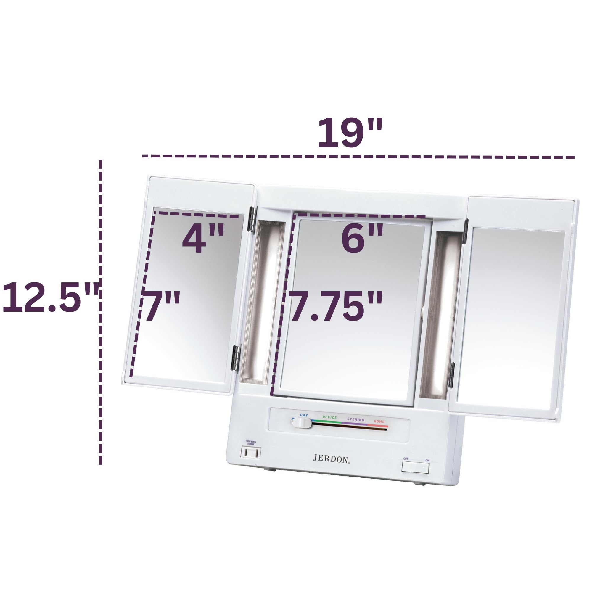 JERDON white-base vanity mirror on a modern vanity
