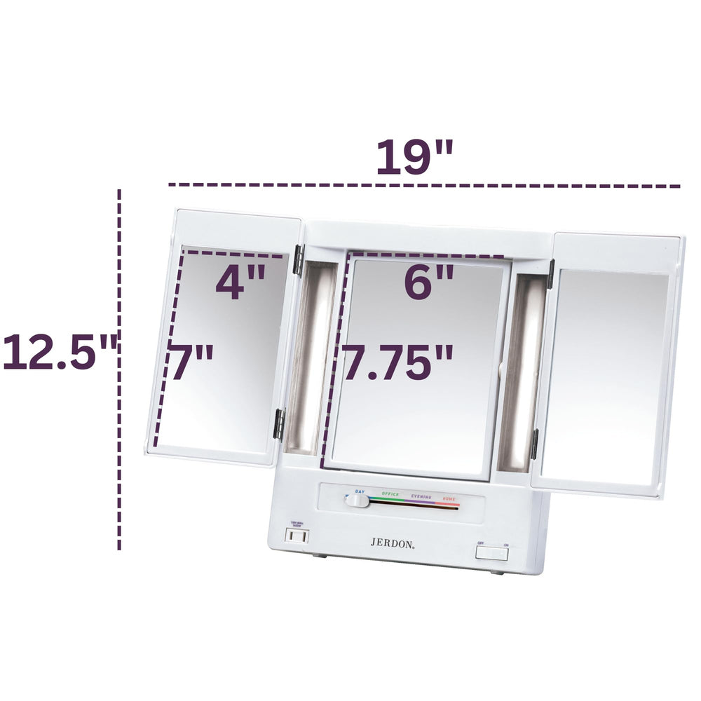 JERDON white-base vanity mirror on a modern vanity