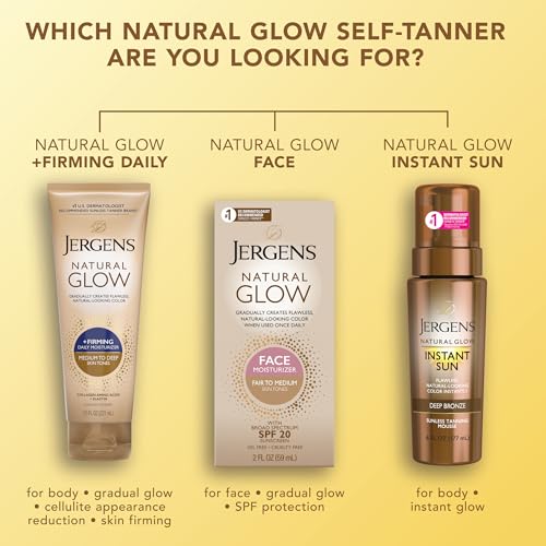 Jergens Botella crema corporal firme, tono gradual sin rayas.