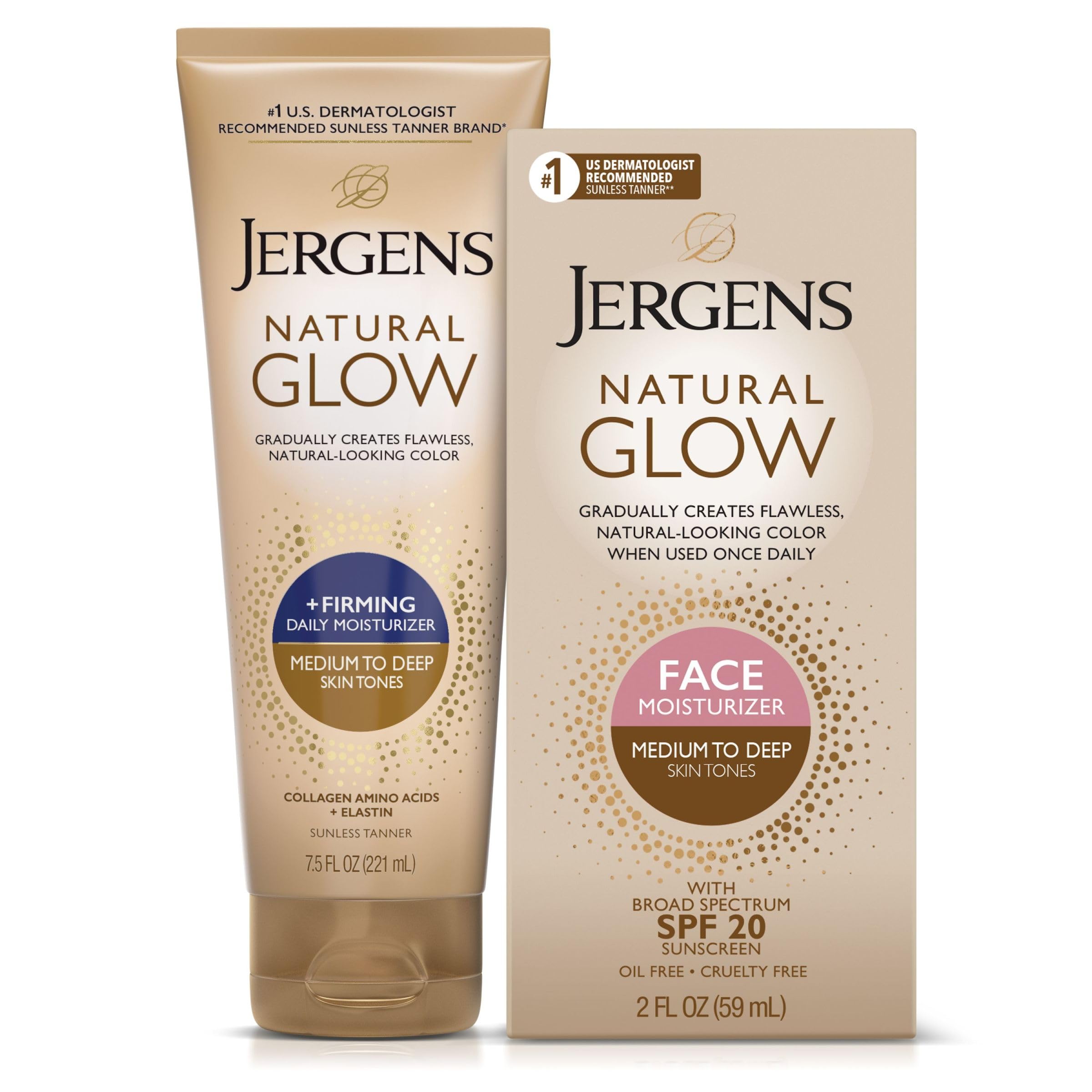 Jergens Brillo facial diario SPF20, hidratación y color natural para la piel.