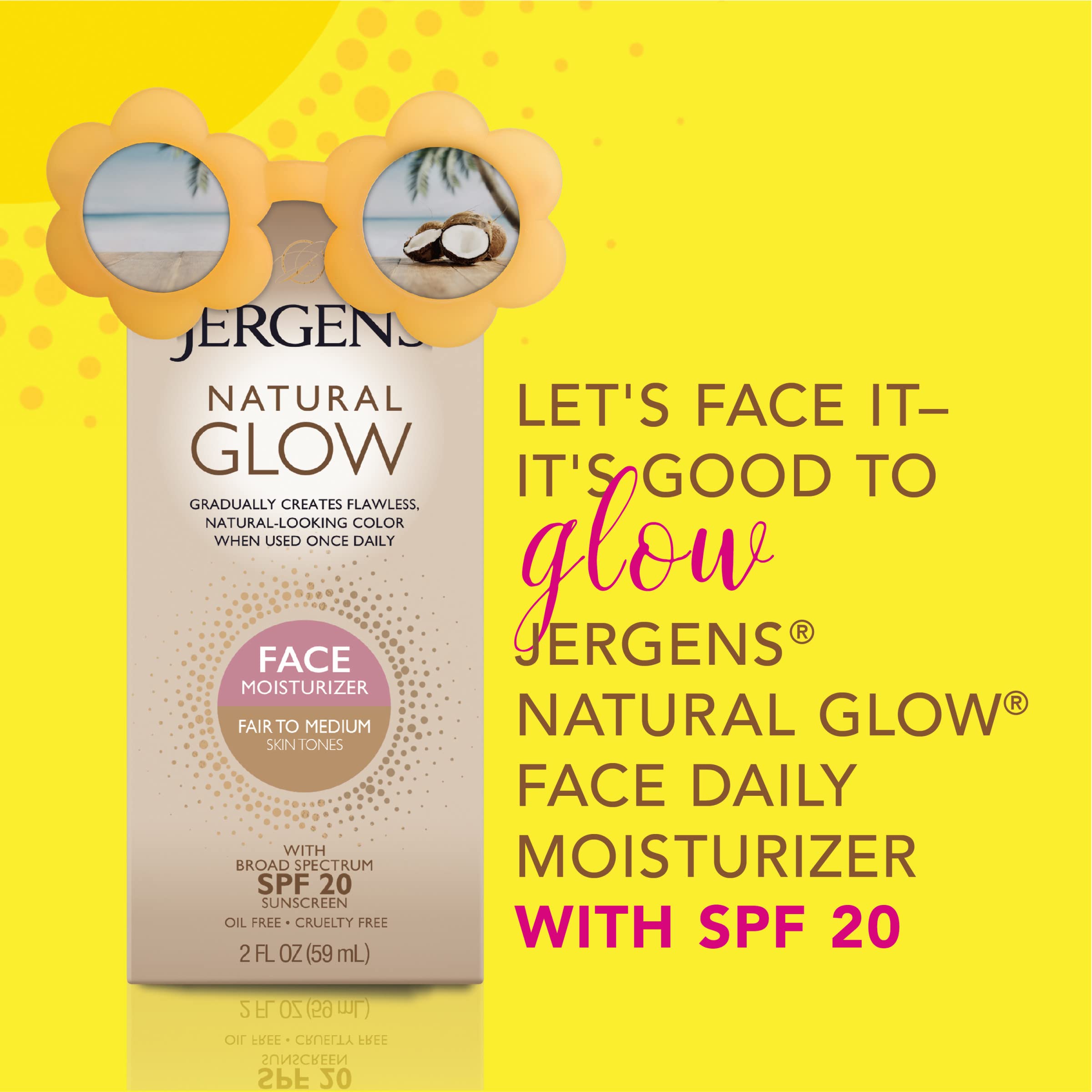 Jergens Glow hidratación diaria para rostro: piel suave.