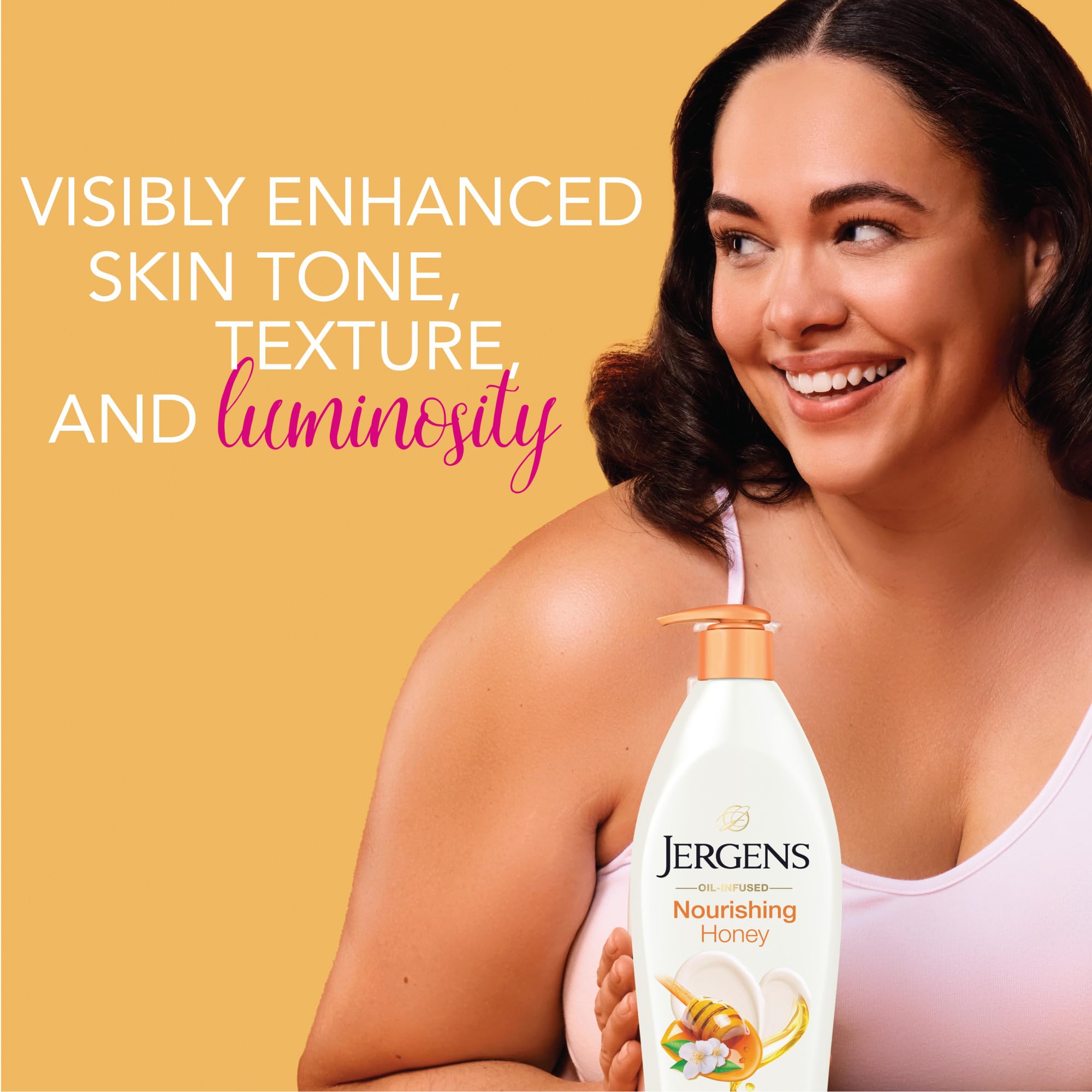 Jergens Hydralucence blend cream jar highlights long-lasting moisture.