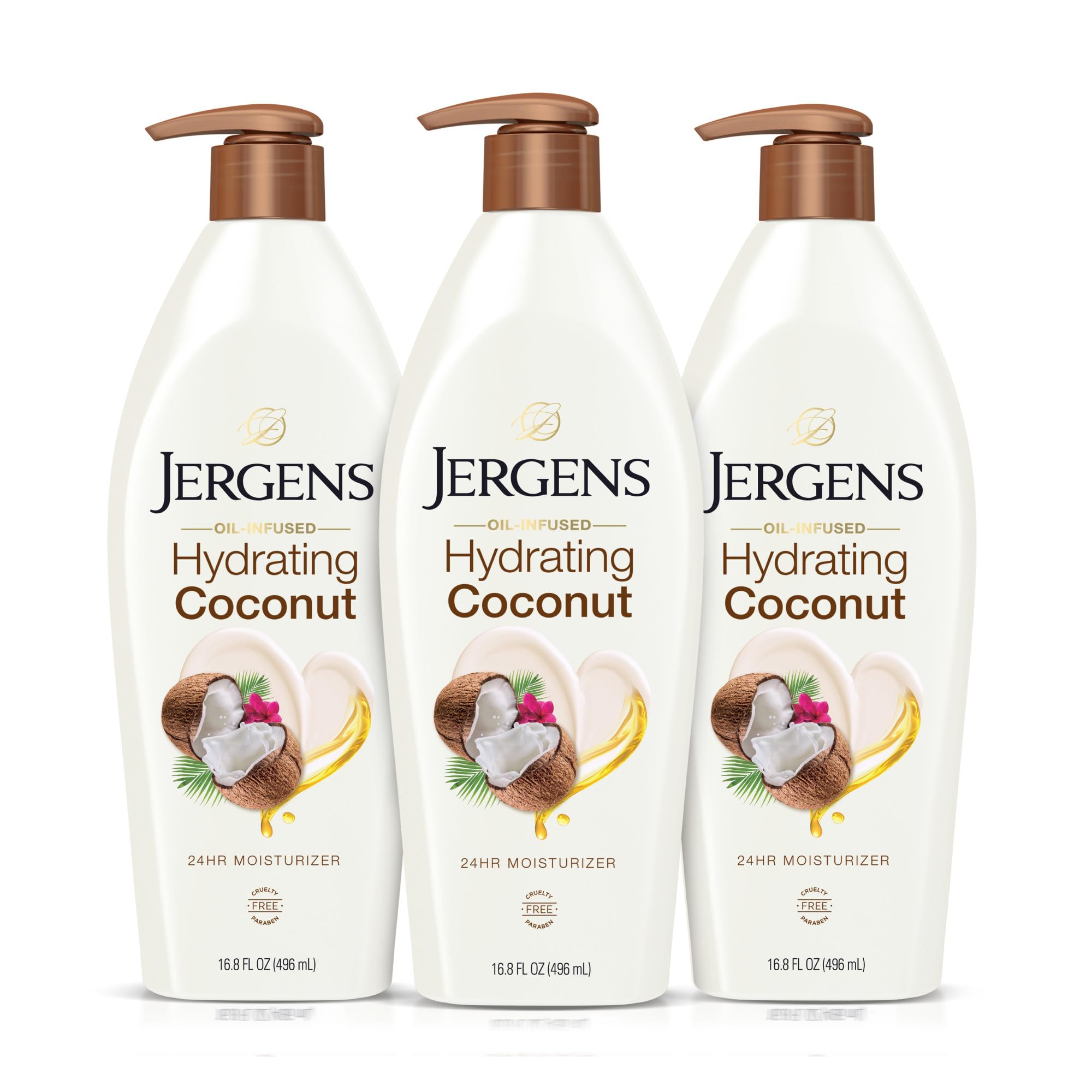 Jergens Hydrating Coconut Body Lotion bottle delivers long-lasting moisture.