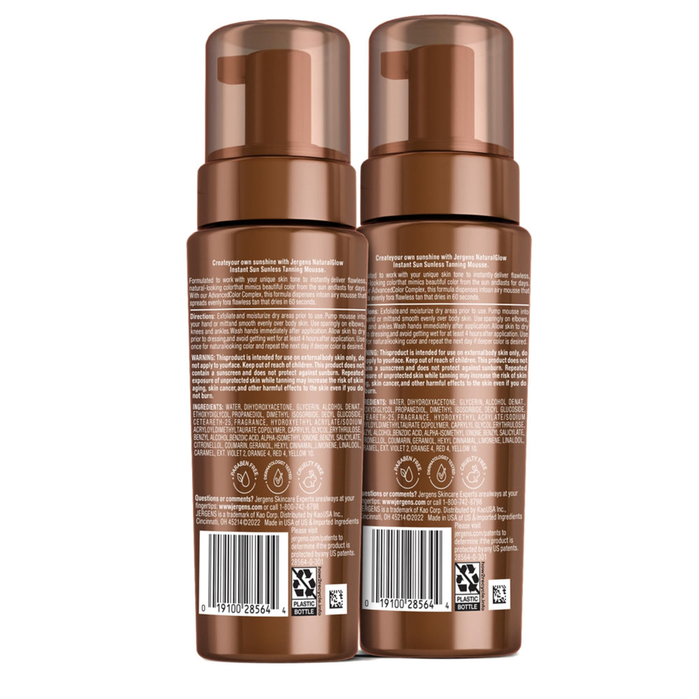 Jergens Instant Sun Mousse packaging with tropical fragrance hint