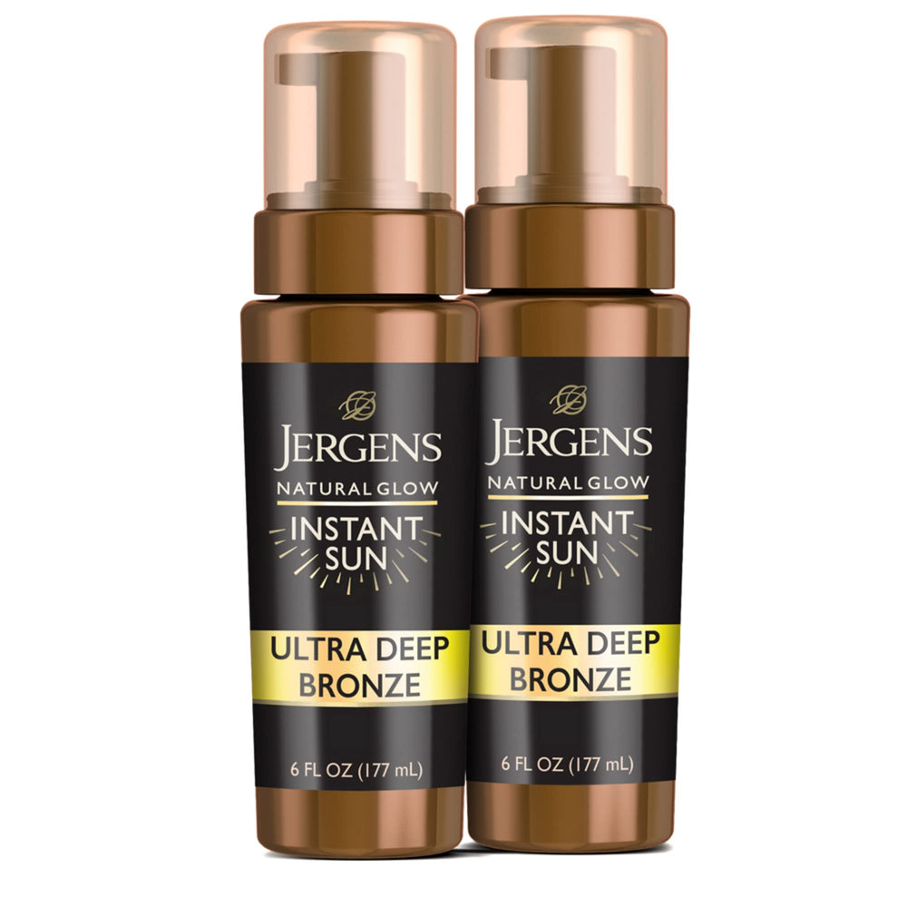 Jergens Instant Sun Mousse swatch showing natural, streak-free bronze color