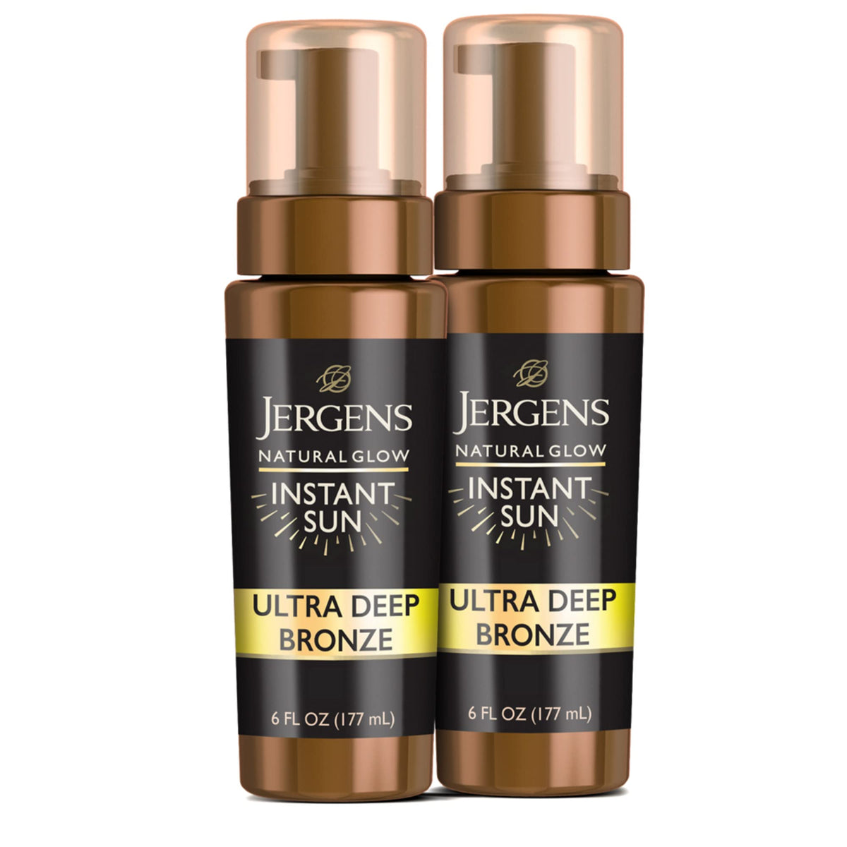 Jergens Instant Sun Mousse swatch showing natural, streak-free bronze color