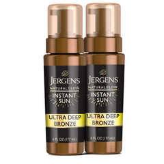 Jergens Instant Sun Mousse swatch showing natural, streak-free bronze color