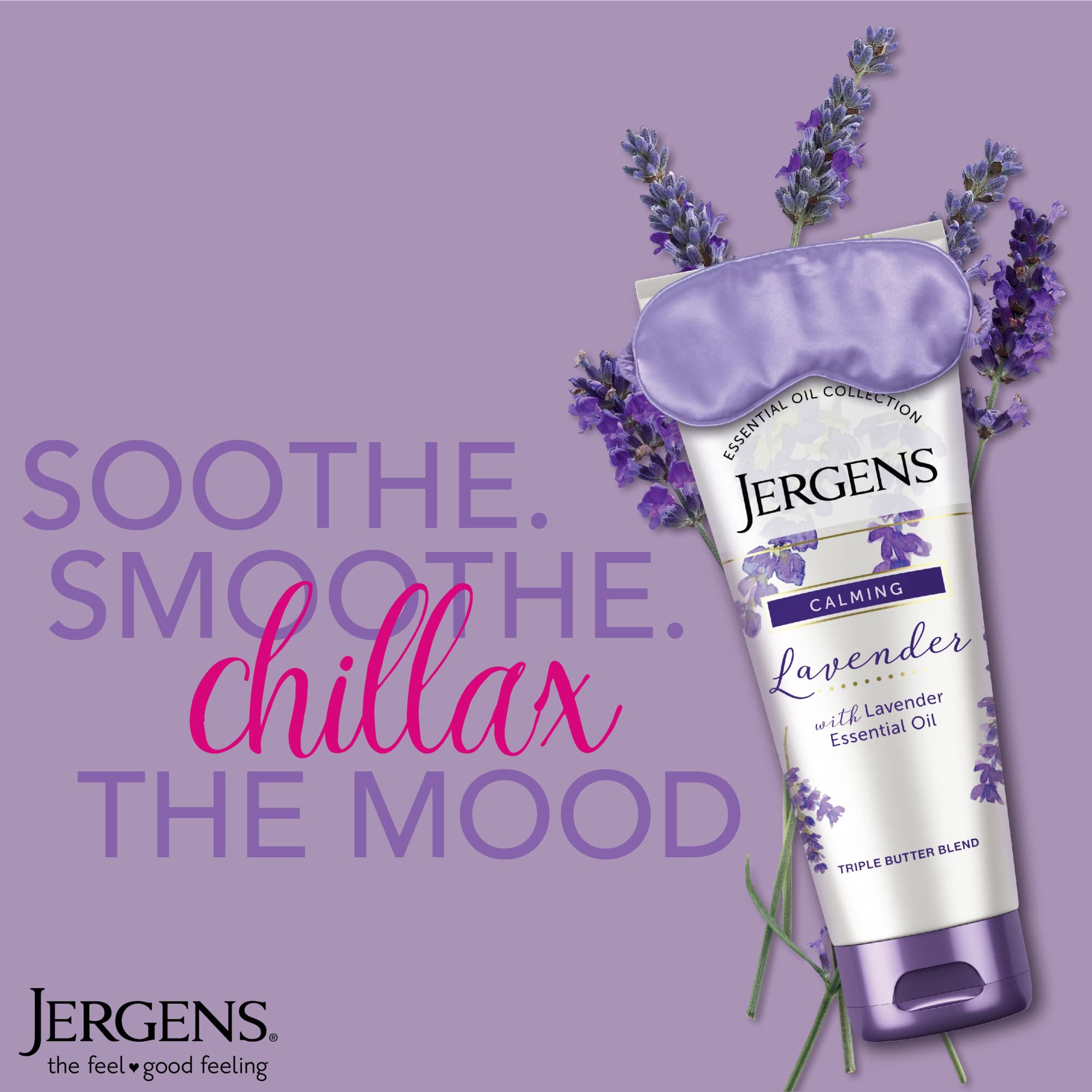 Jergens Lavender Body Butter lotion dispensing pump for easy, mess-free application