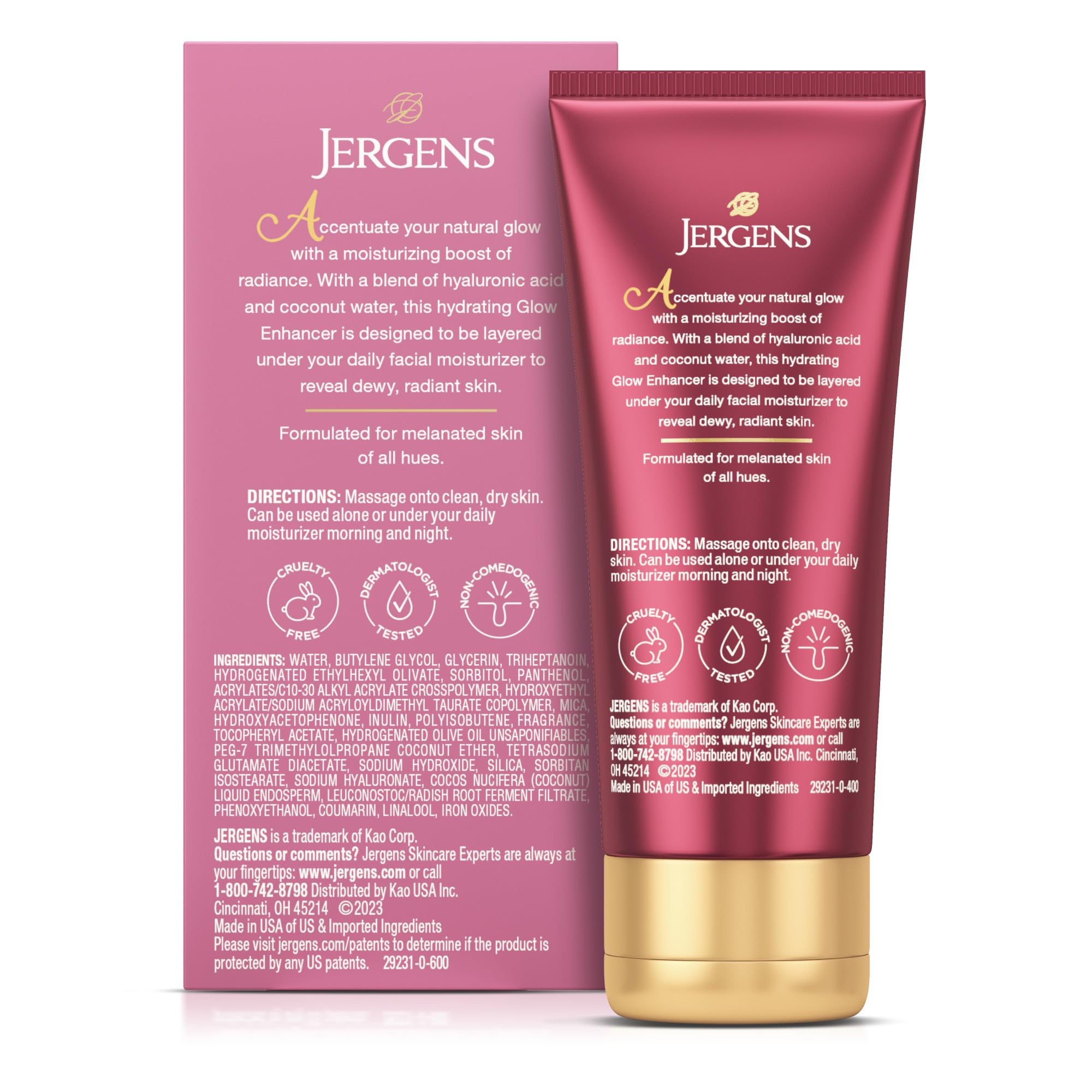 Rostro iluminado con Jergens Melanin Glow tras la rutina diaria.