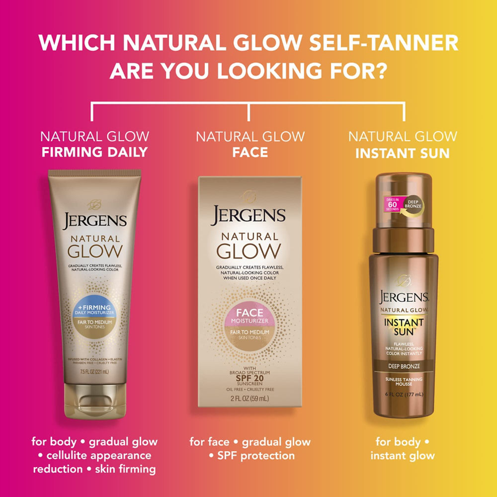 Jergens Natural Glow aplicación nocturna, piel suave al despertar.