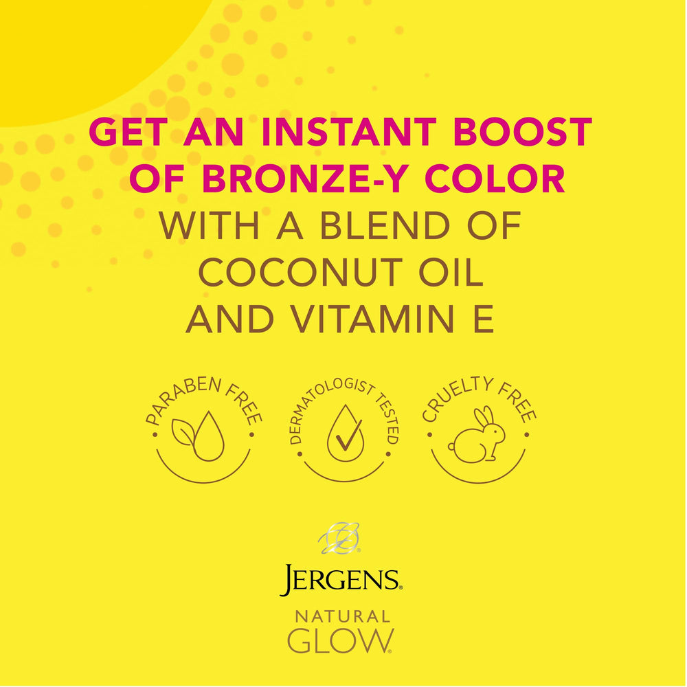 Bronceado natural logrado con Jergens Instant Sun, tono equilibrado.