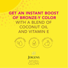 Bronceado natural logrado con Jergens Instant Sun, tono equilibrado.