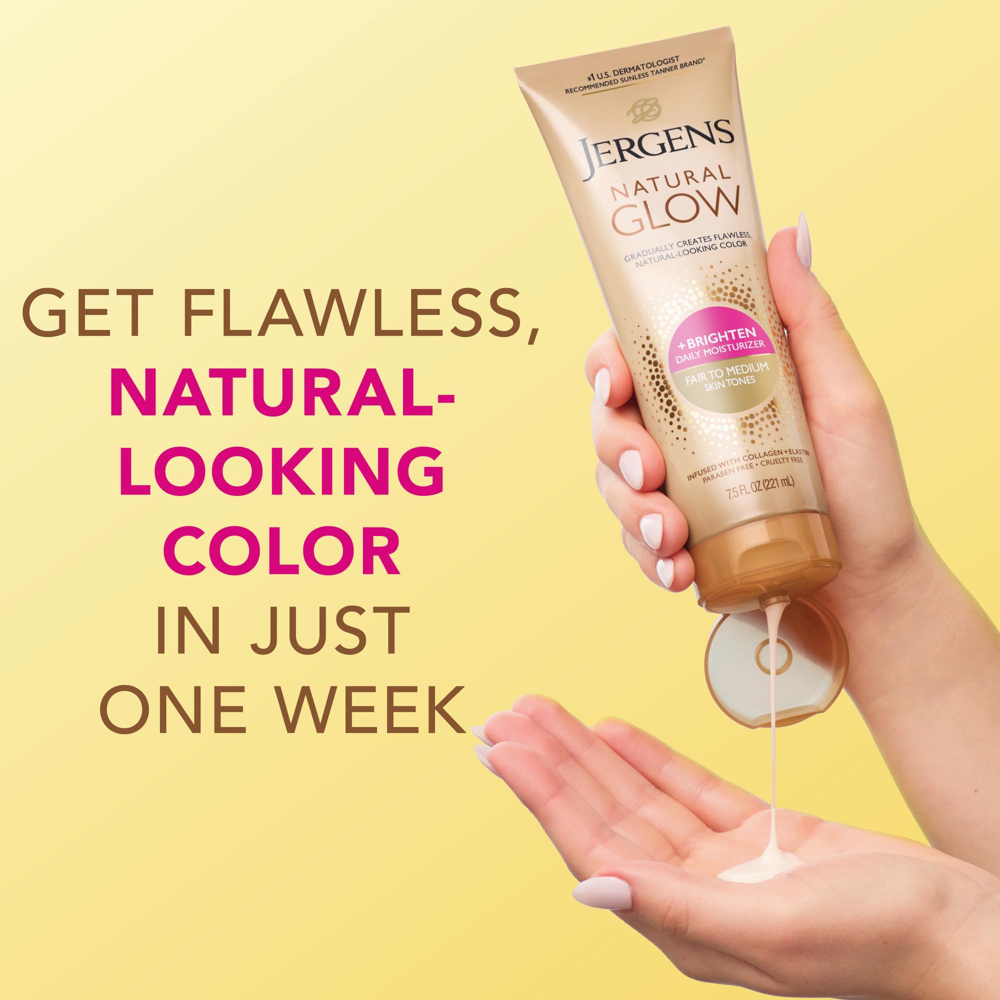 Skin swatch showing developing natural-looking tan with Jergens Natural Glow.