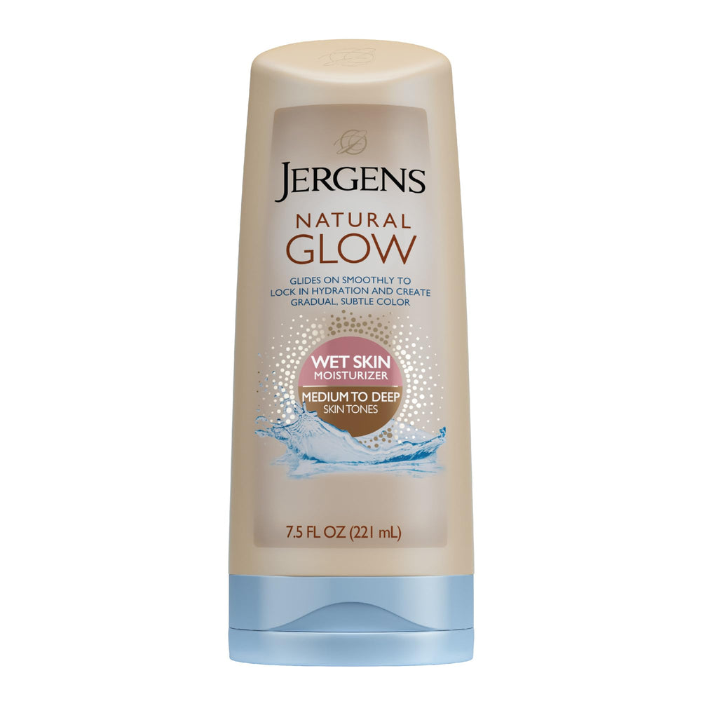 Bote de Jergens Natural Glow para bronceado gradual en la ducha.