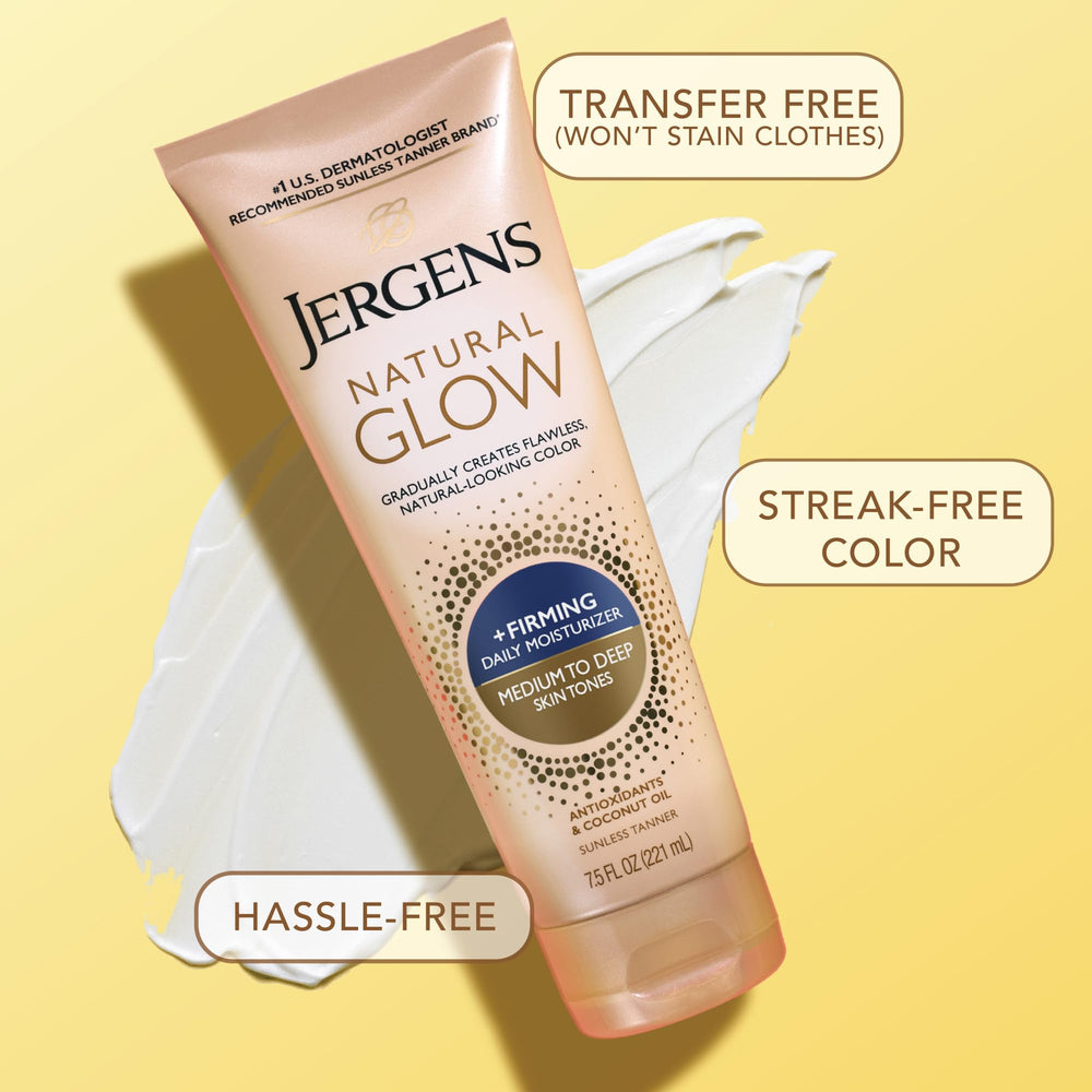 Jergens Natural Glow + Firming, coco y antioxidantes para hidratación.