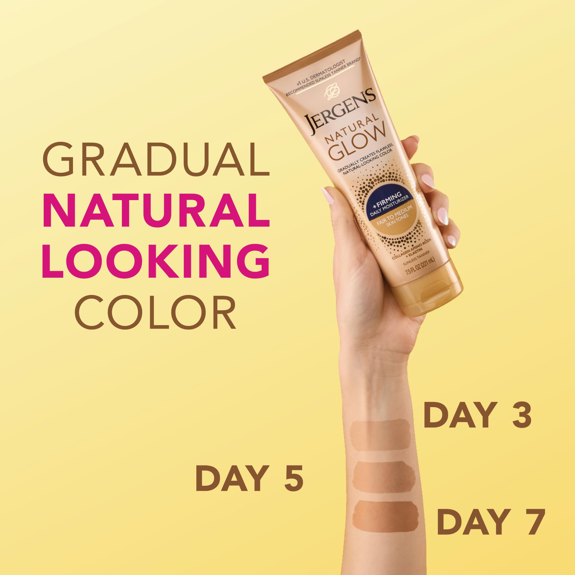 Arm application shot with Jergens Natural Glow +Firming for daily use