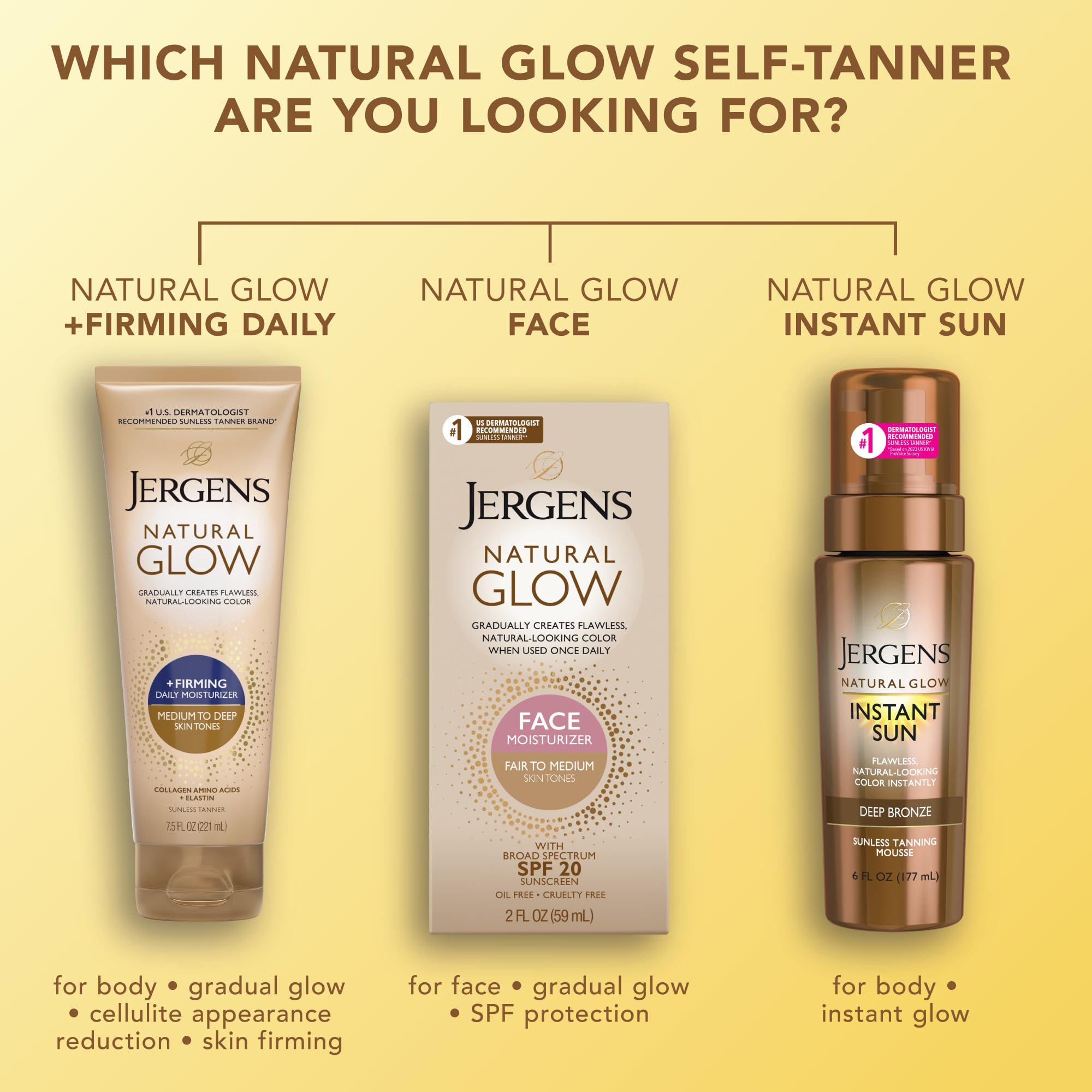 Jergens Natural Glow + Firming, bronceado-natural, color progresivo suave.