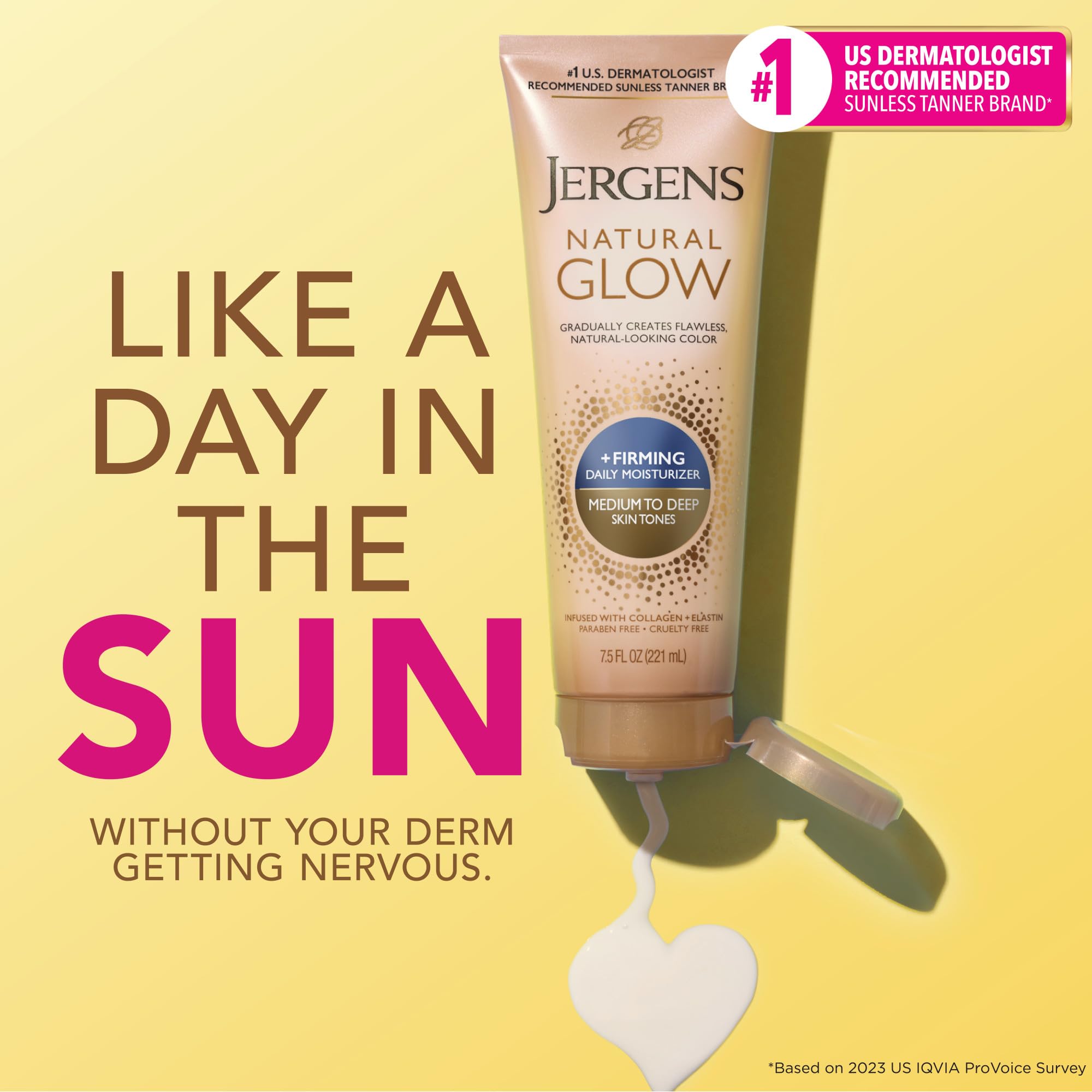 Jergens Natural Glow + Firming, tono-gradual, color natural sin manchas.