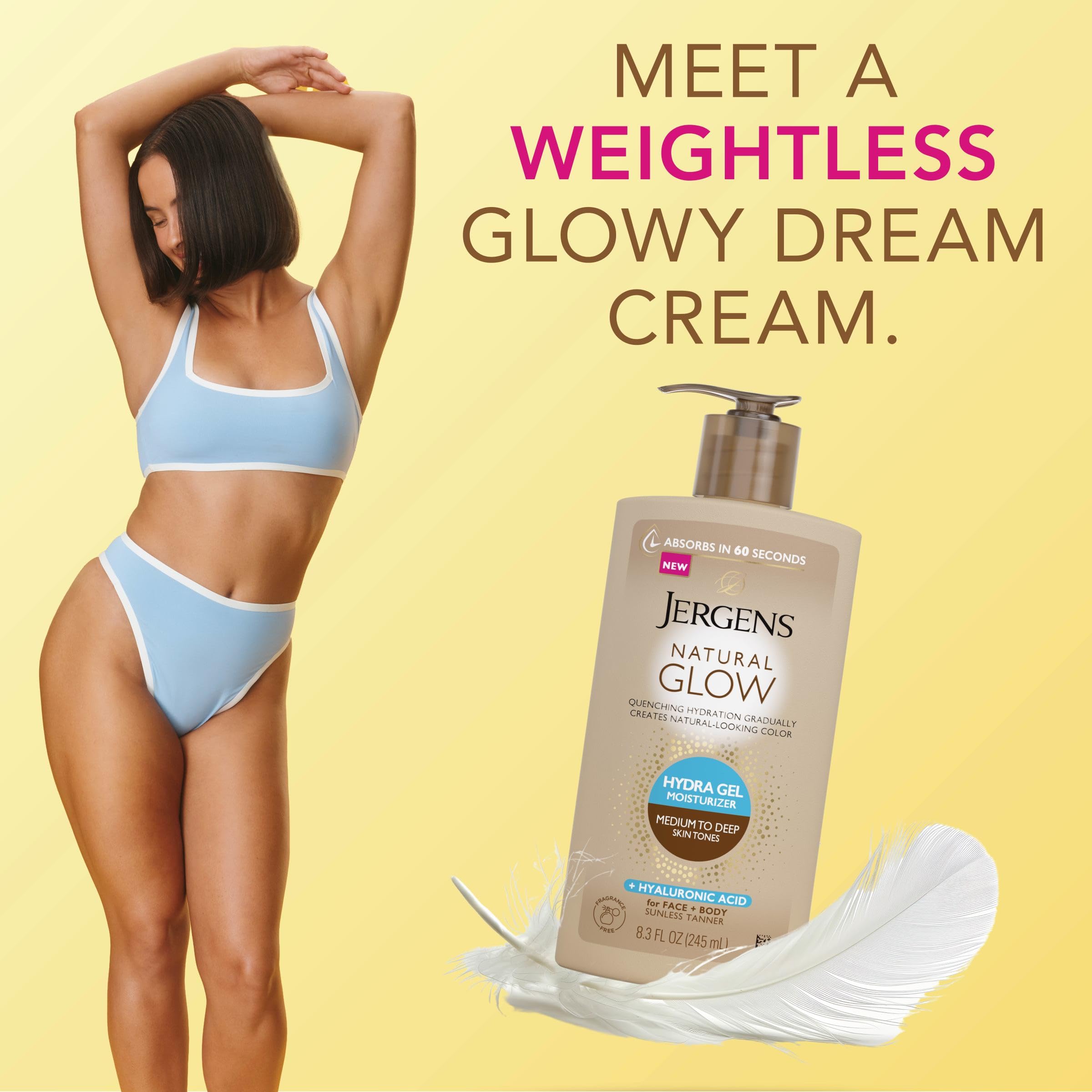 Jergens Natural Glow Hydra Gel, absorción en 60 segundos para vestirse rápido