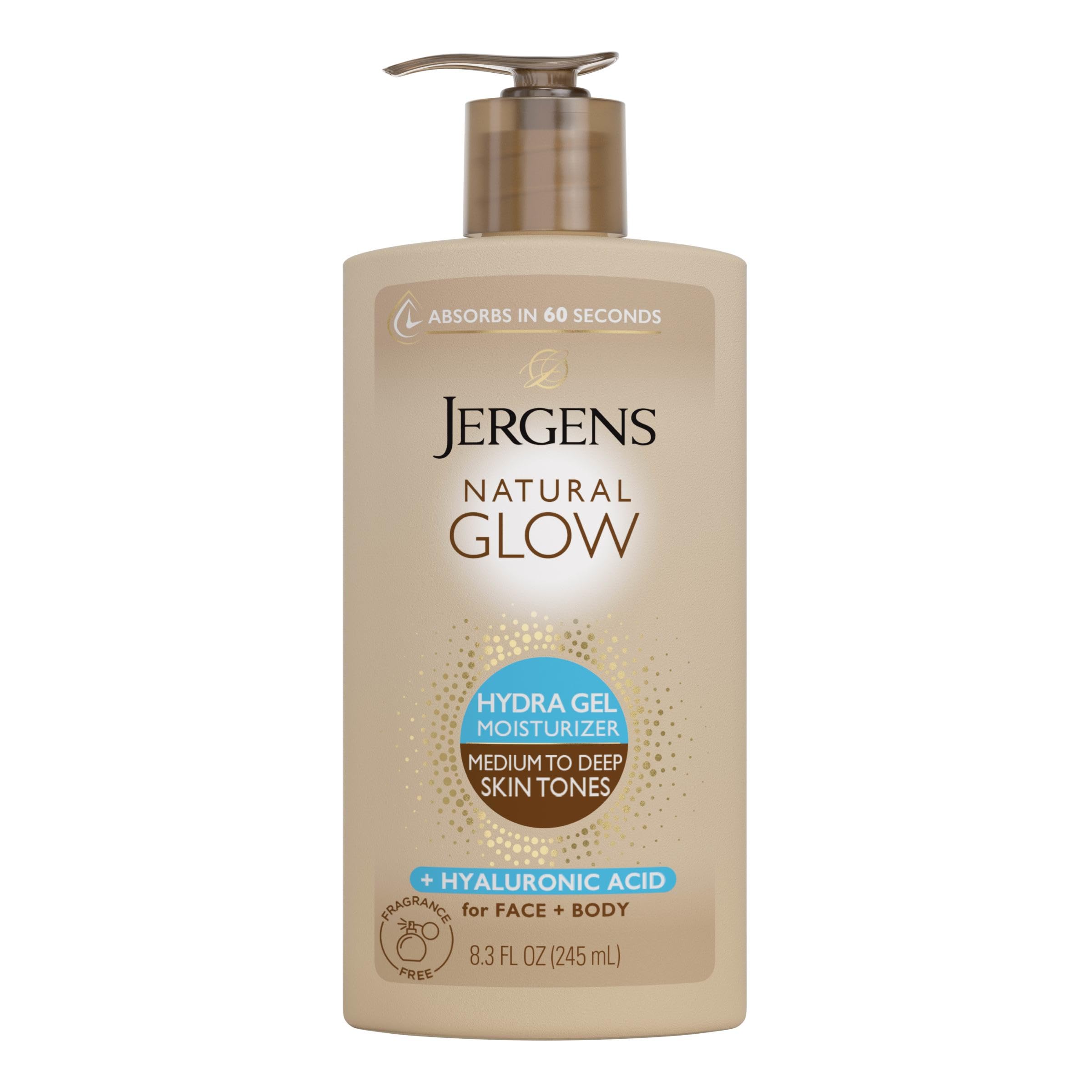 Jergens Natural Glow Hydra Gel aplica suavemente para rostro y cuerpo con tono gradual