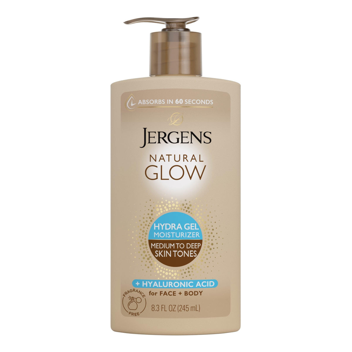 Jergens Natural Glow Hydra Gel aplica suavemente para rostro y cuerpo con tono gradual