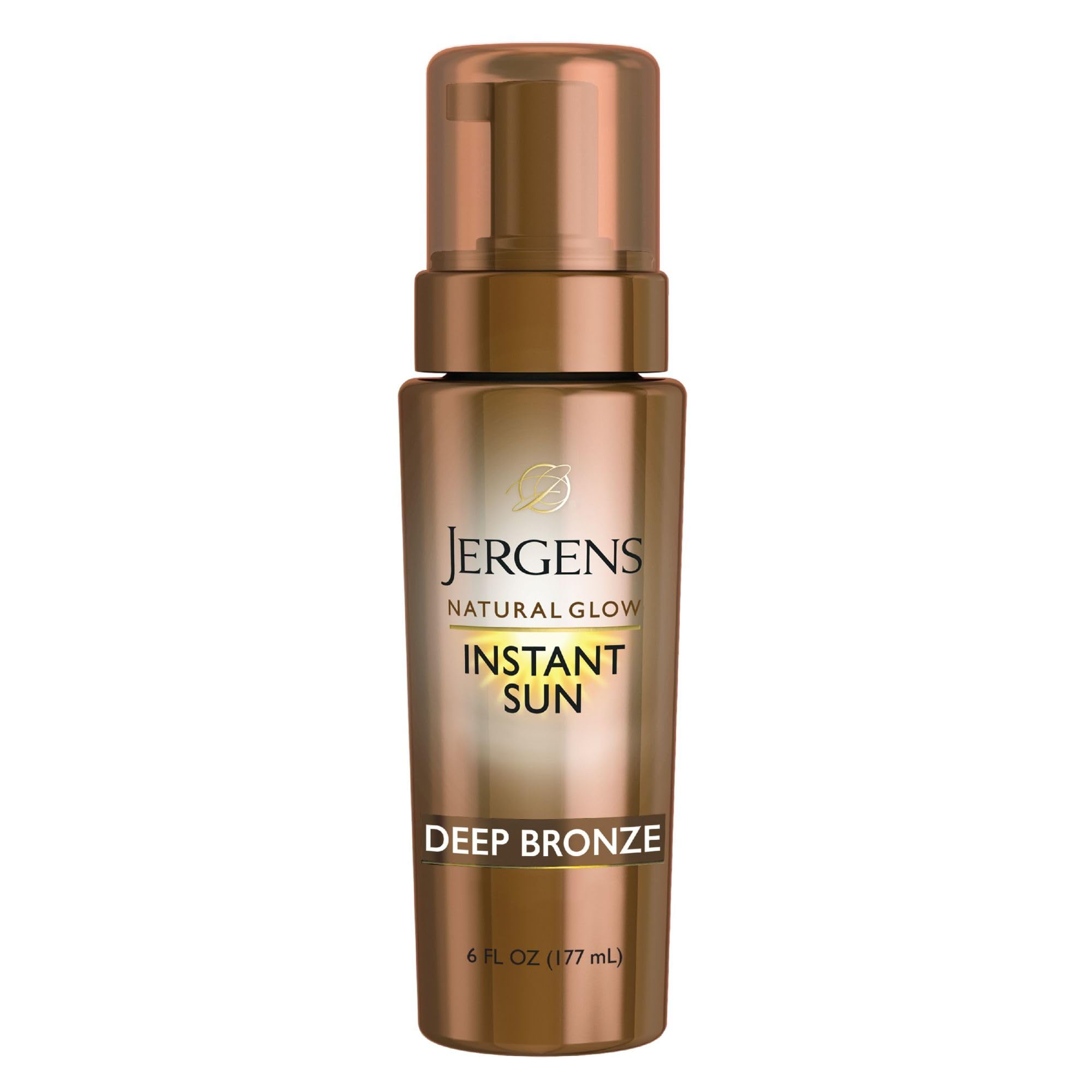 Jergens Natural Glow Mousse: botella visible, color instantáneo para un bronceado natural.
