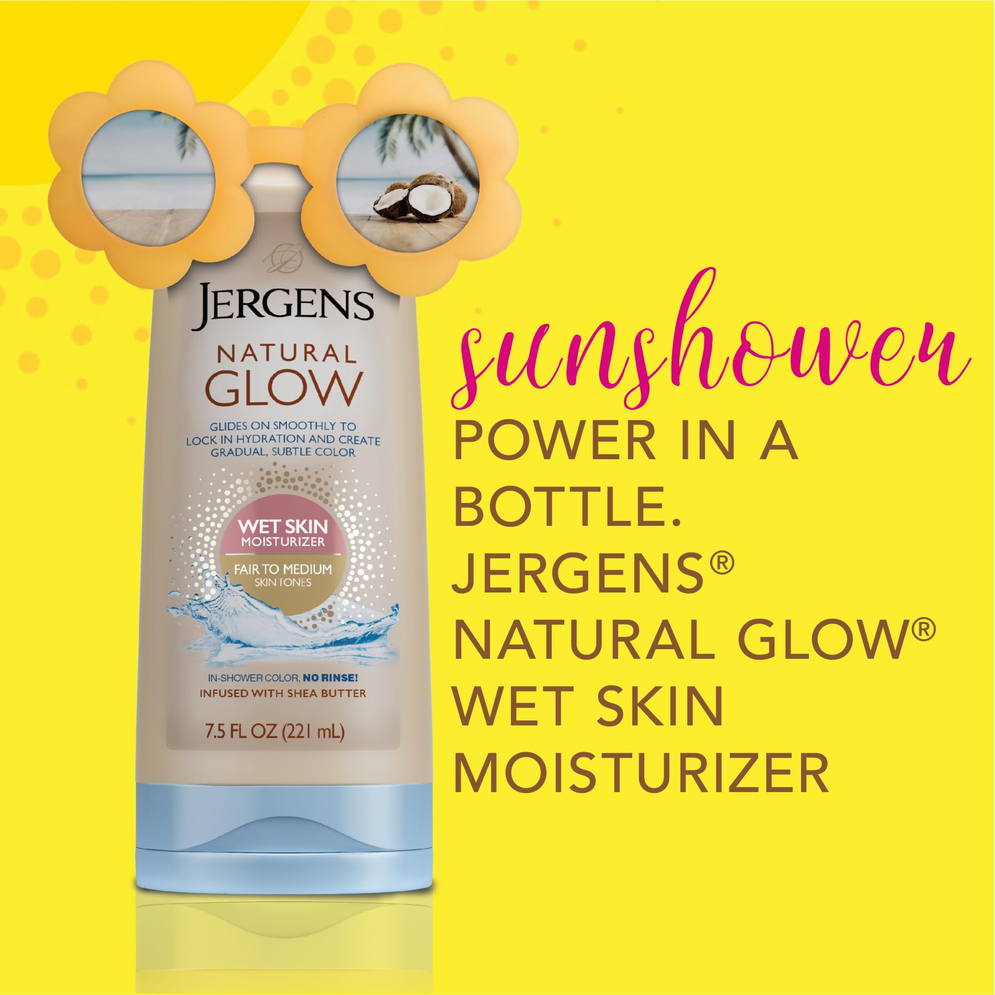 Jergens Natural Glow: tono natural progresivo en piel mojada durante la ducha.