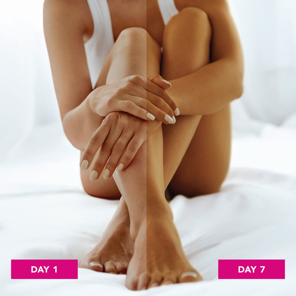 Jergens Natural Glow tan developing on skin for gradual, natural-looking color