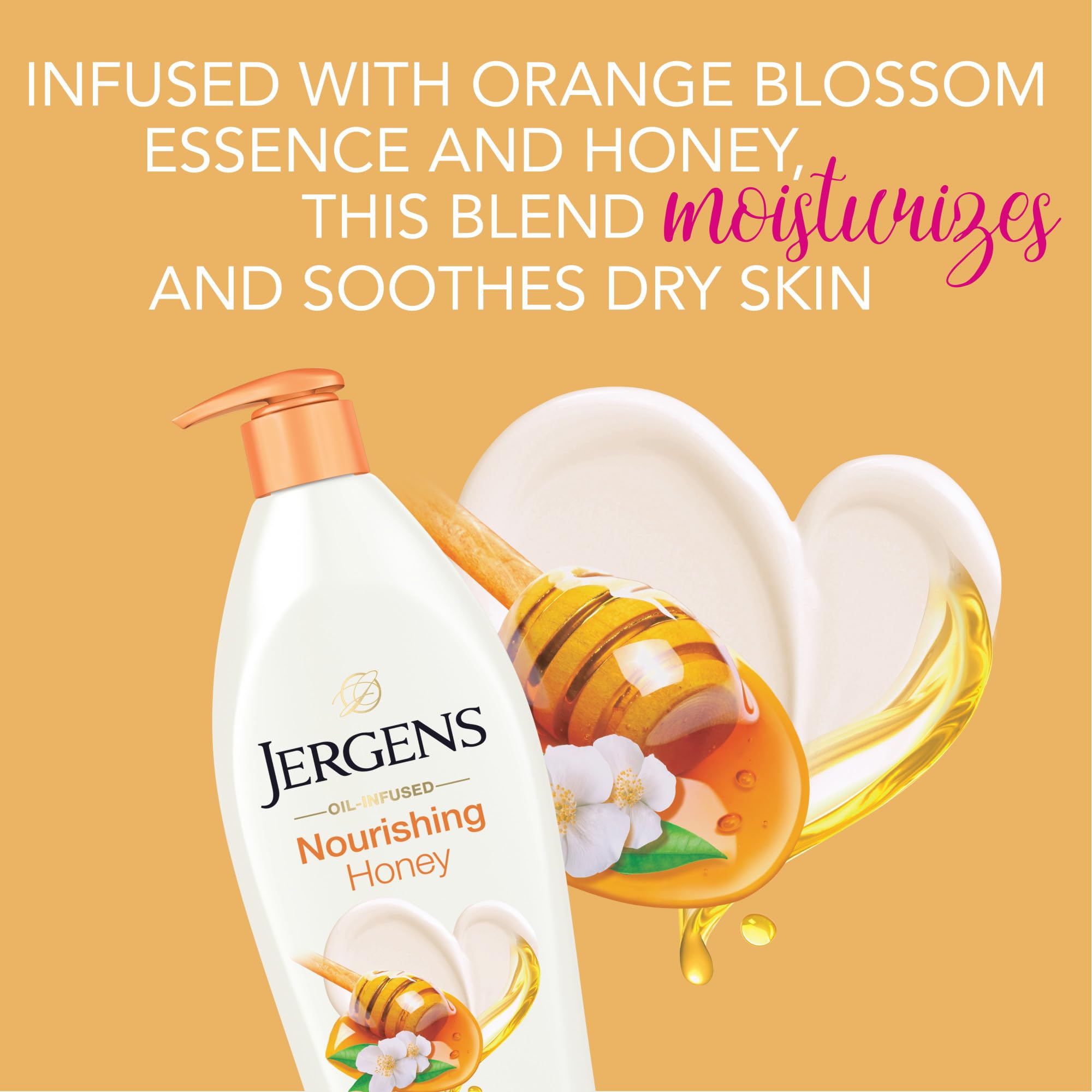 Jergens Orange blossom honey scent enhances daily skincare.