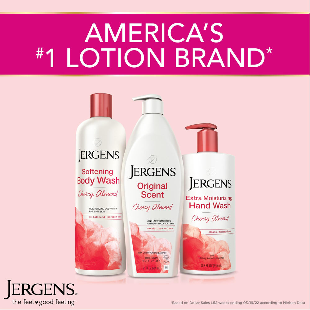 Piel suave tras uso diario con loción Jergens Original Scent.