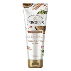 Jergens Sandalwood Body Butter jar showcases rich, hydrating cream
