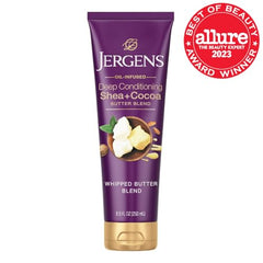 Jergens Shea Cocoa Whipped Butter texture closeup shows rich cream.