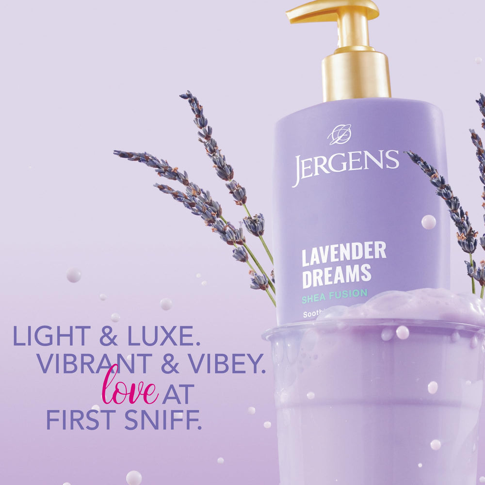 Hidratación de 24 horas con la loción Jergens Shea Fusion.