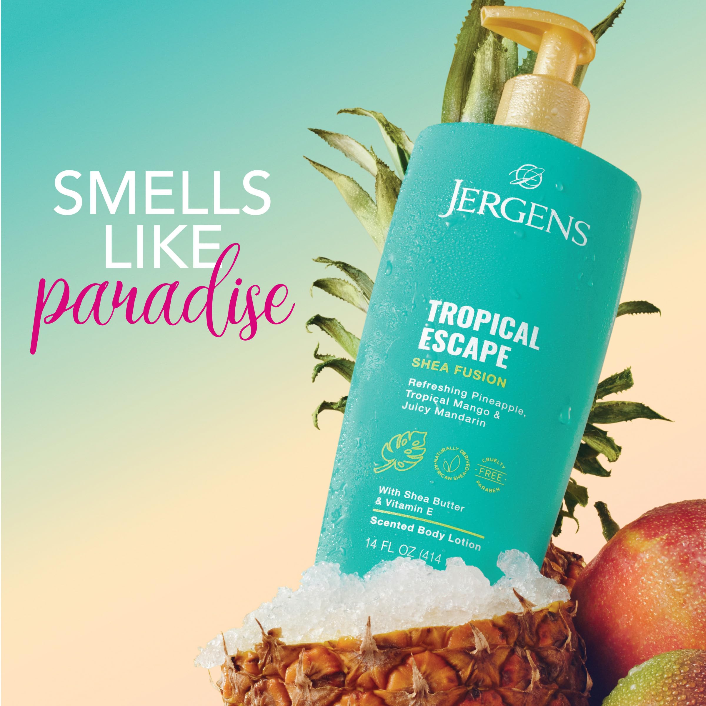 Textura sedosa de Jergens Shea Fusion para piel suave durante todo el día.