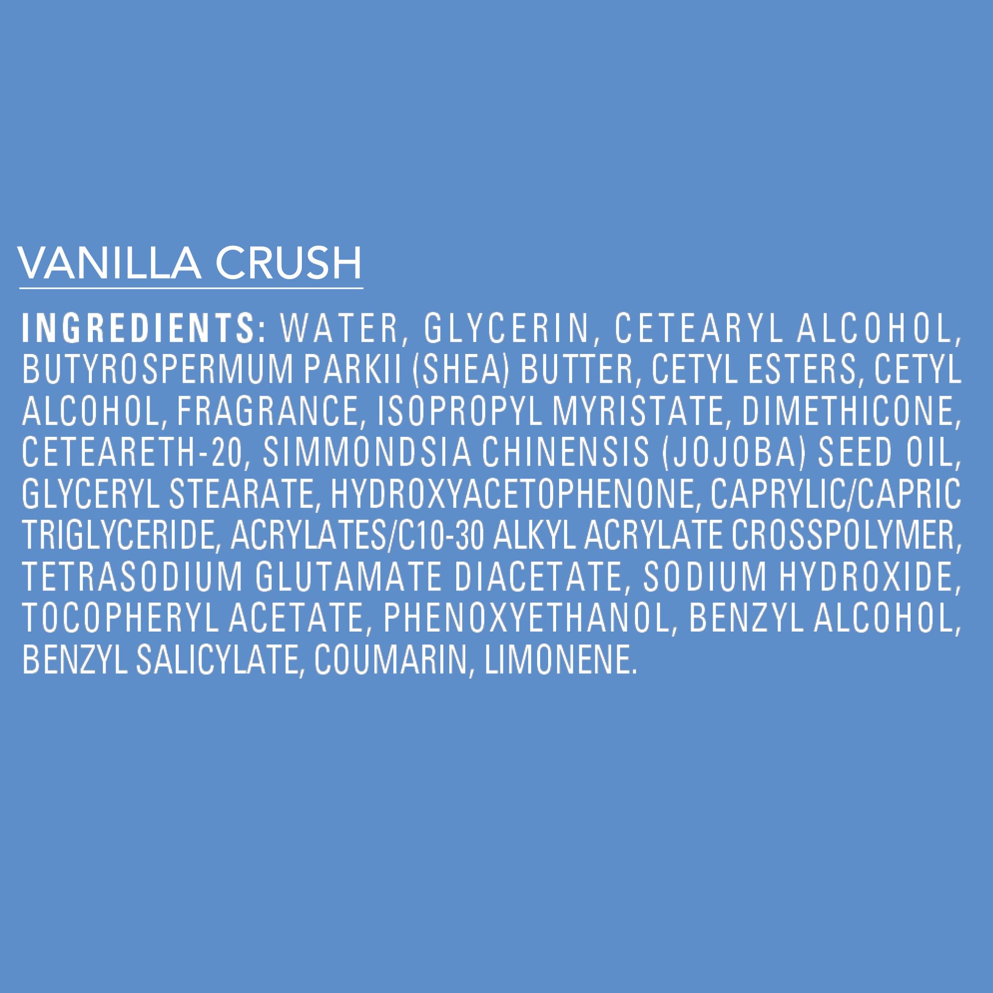 Jergens Shea Fusion Vanilla Crush contiene manteca de karité y vitamina E para cuidar la piel