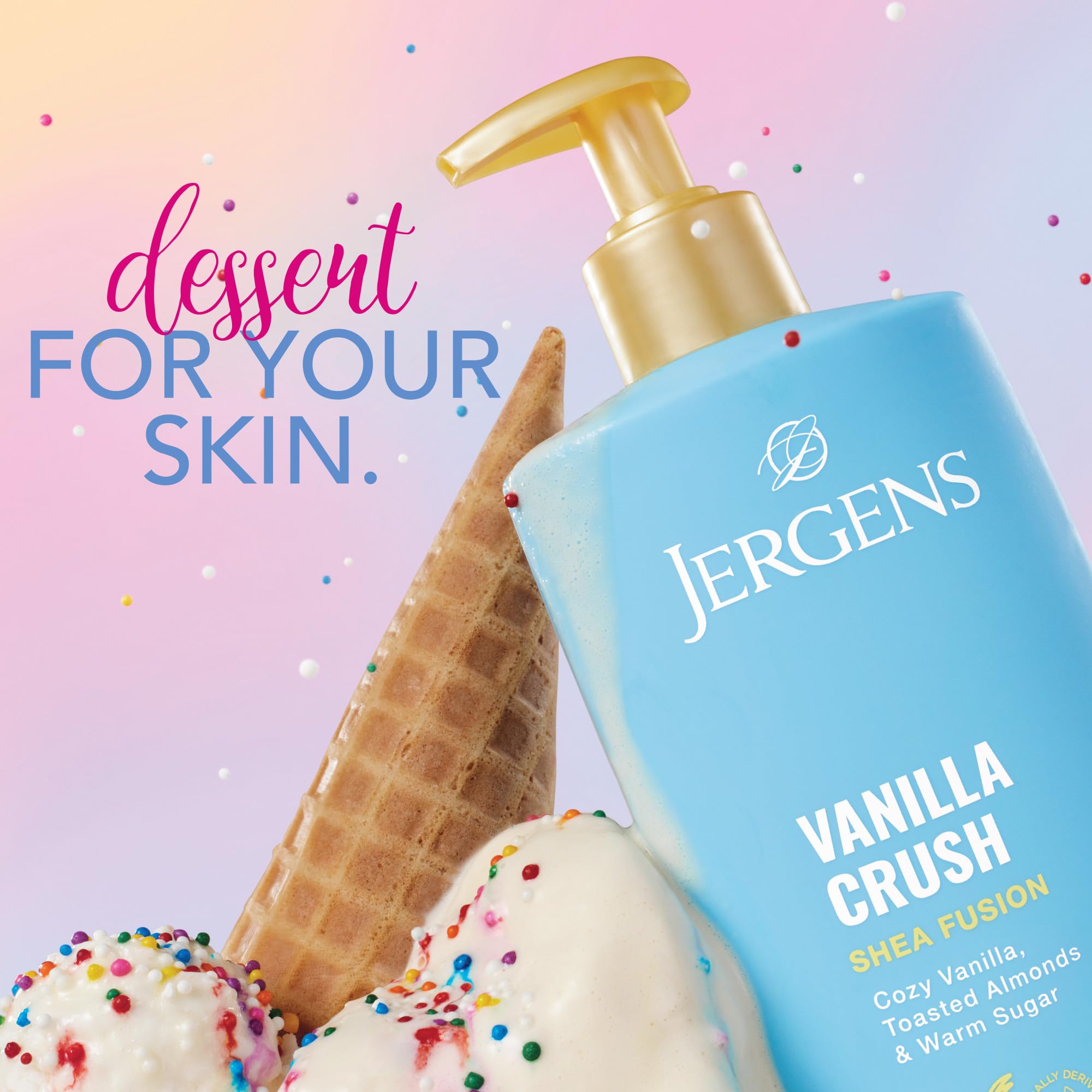 Aplicación suave de Jergens Shea Fusion Vanilla Crush en la piel