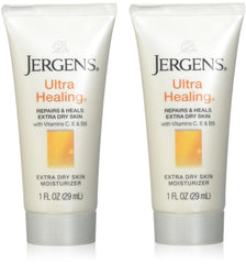 Jergens Ultra Healing, botella frente, hidratación rápida para piel seca en viaje