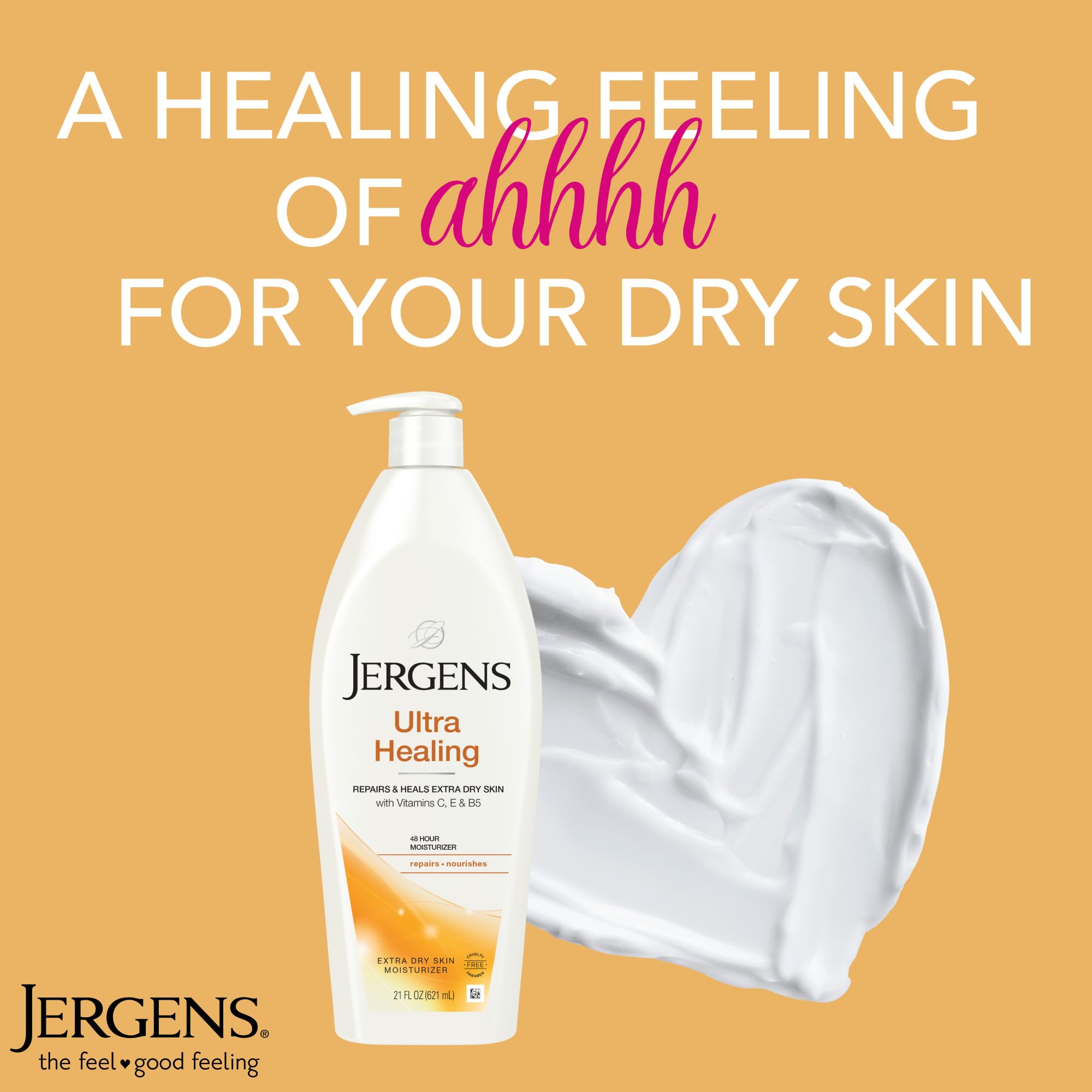 Jergens Ultra Healing, hidratacion-48-horas, ofrece humedad duradera durante el día.