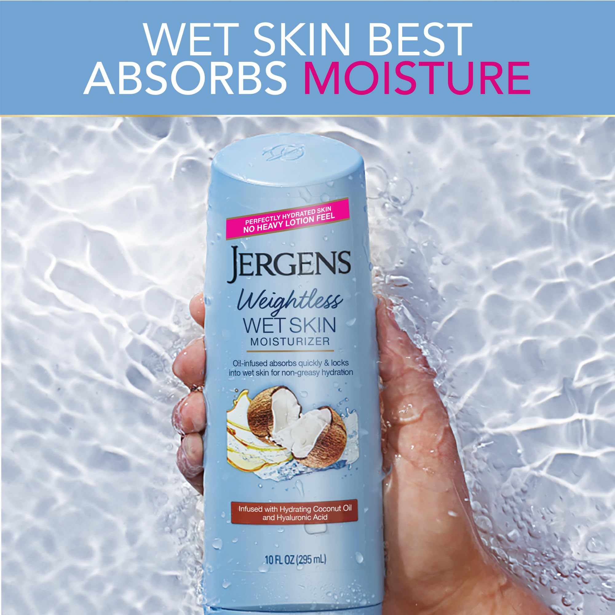 Texture close-up of Jergens Wet Skin Lotion on wet skin