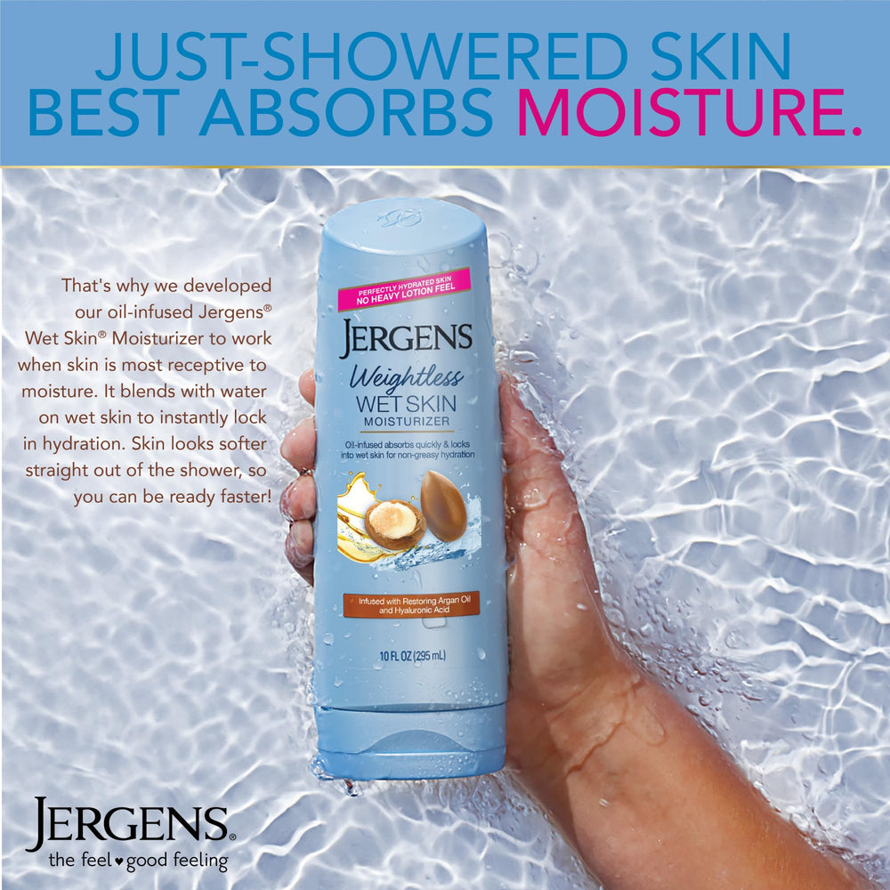 Close-up of Argan Oil formula nourishing dry skin with Jergens.