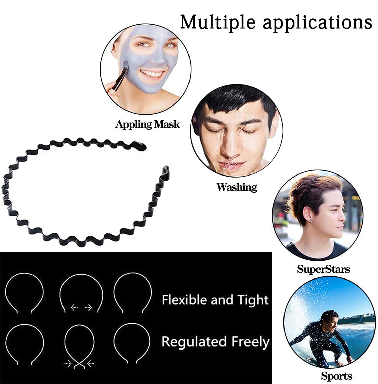 JERLITU black metal headband with smooth tips protects the scalp.