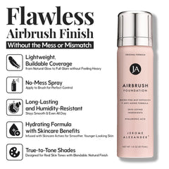 Jerome Alexander AirBrush mist closeup delivering a natural matte finish.
