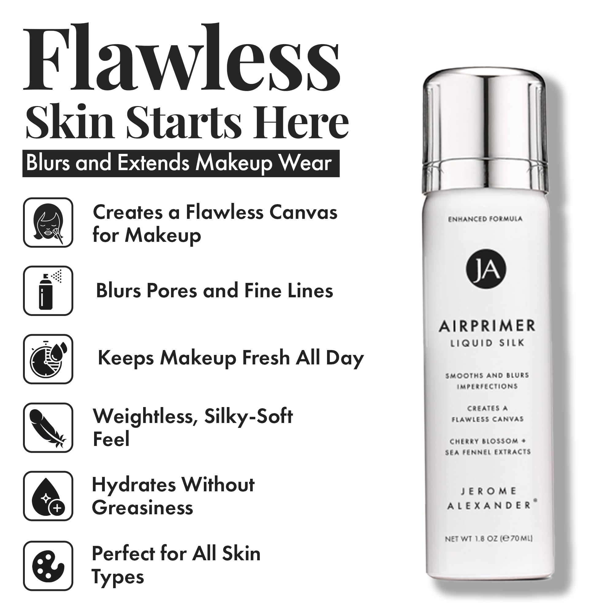 Jerome Alexander MagicMinerals LiquidSilk Air Primer, textura ligera para un acabado uniforme.