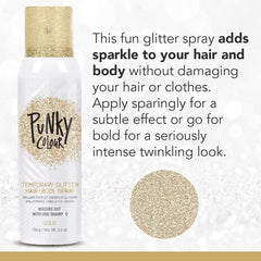 Jerome Russell Punky cruelty-free glitter spray safe for skin and hair.