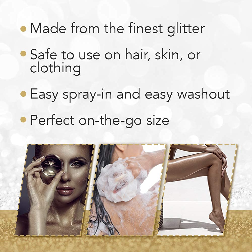 Jerome Russell Punky easy-wash glitter spray washes out with one rinse.
