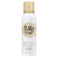 Jerome Russell Punky glitter spray in gold adds radiant hair shimmer and shine.