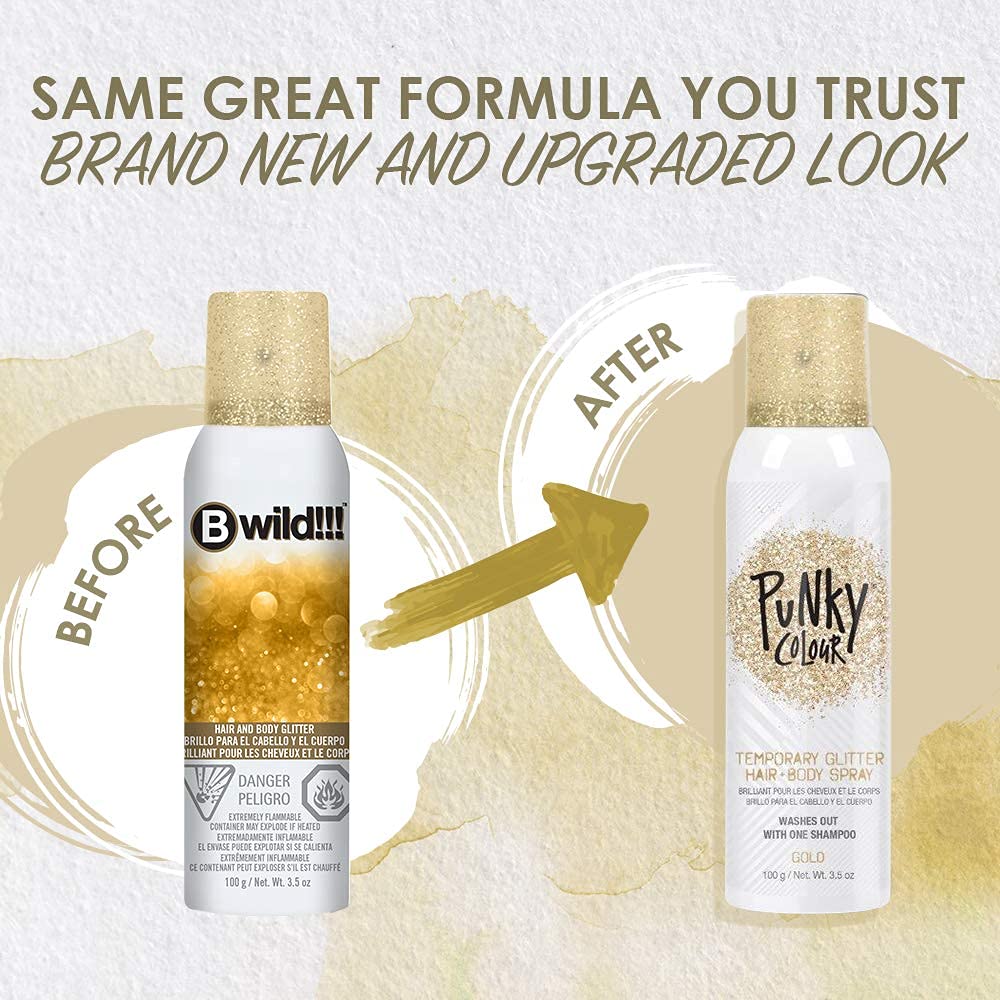 Jerome Russell Punky glitter spray on hair, skin and clothing for bold sparkle.